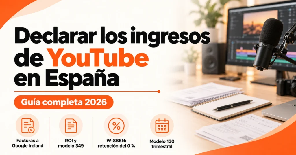 Cómo declarar los ingresos de YouTube en España: Google Ireland, modelo 349, W-8BEN y modelo 130
