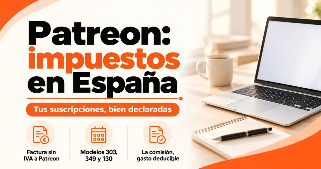Patreon e impuestos en España: facturación sin IVA, modelos 303, 349 y 130, y la comisión de la plataforma como gasto deducible