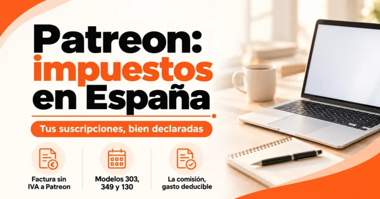 Patreon e impuestos en España: facturación sin IVA, modelos 303, 349 y 130, y la comisión de la plataforma como gasto deducible