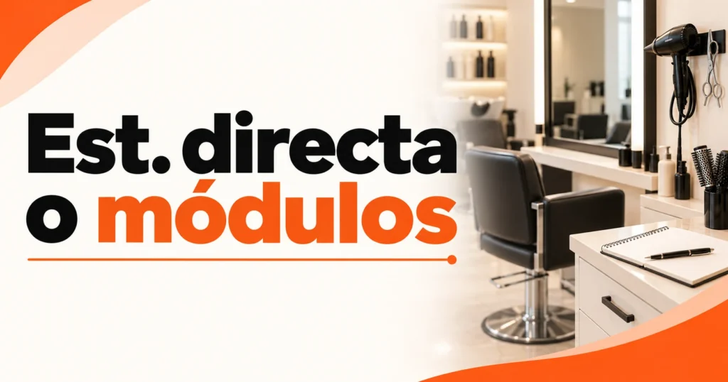 Estimación directa o módulos en peluquería: salón con sillón y libreta de cuentas